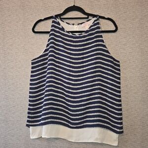 ST TROPEZ WEST Tank Blouse Lined Striped Nautical Top Large Split Back Sz Large